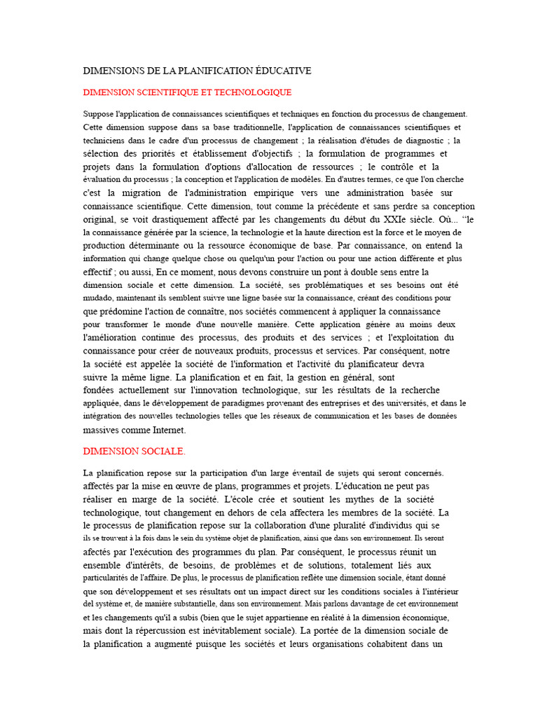 Dimensions de la Planification Éducative | PDF | Planification ...
