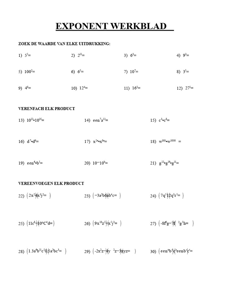 Werkbladen Over Exponenten | PDF