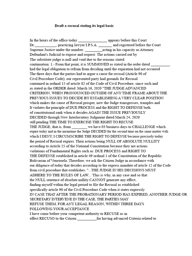 Legal Basis for Judicial Recusal Request | PDF | Judge | Public Law