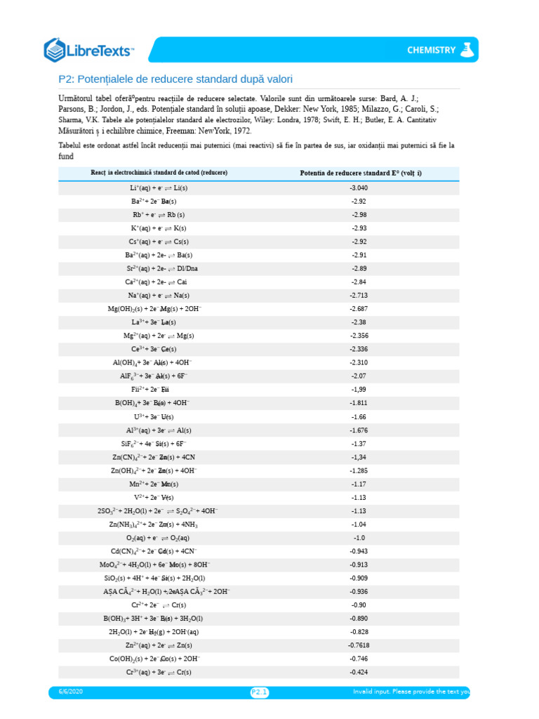 Standard Reduction Potentials Table | PDF | Transition Metals | Metals