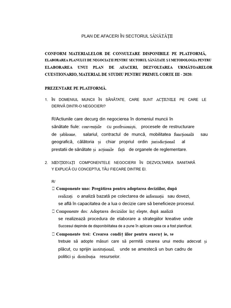 Plan de Afaceri În Sectorul Sănătății | PDF