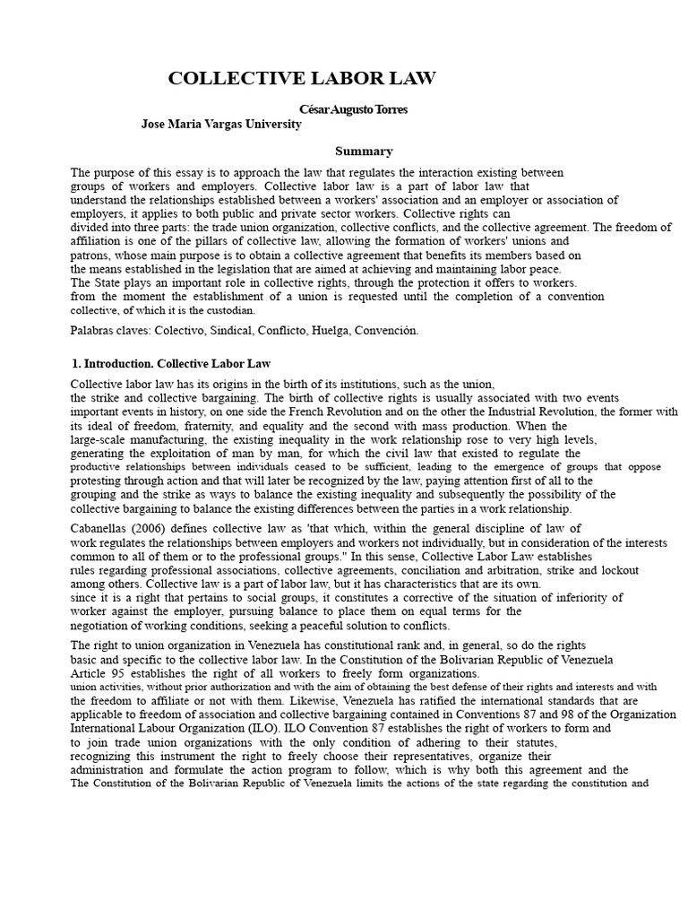 Essay On Collective Labor Law | PDF | Collective Bargaining | Labour Law