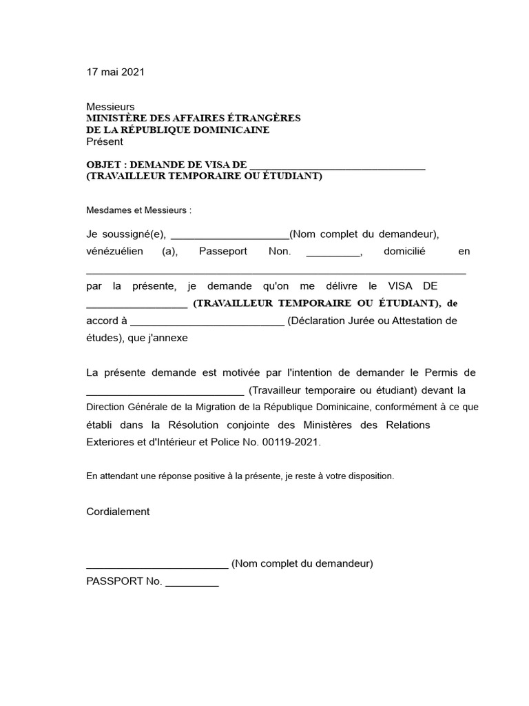 Demande de visa pour travail ou études | PDF