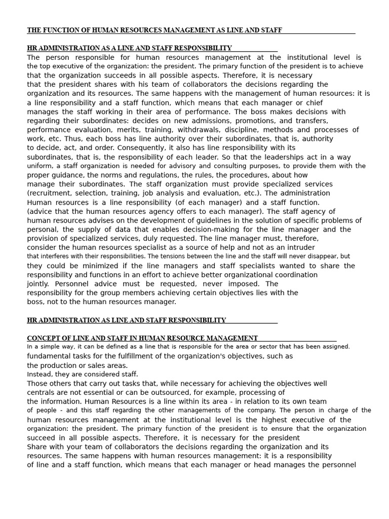 HR Management: Line vs. Staff Roles | PDF | Human Resources | Human ...