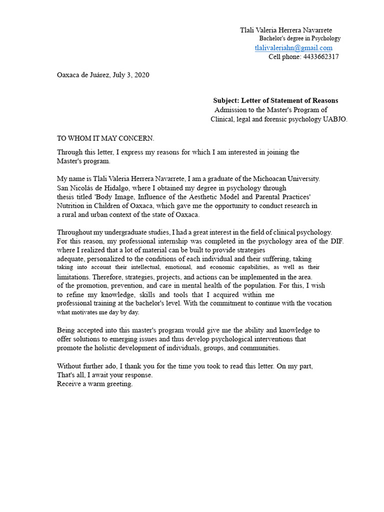 Letter of reasons. | PDF