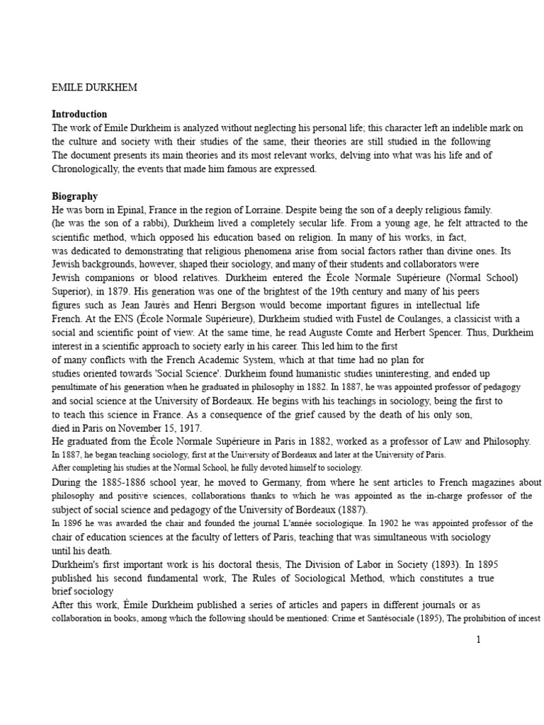 Emile Durkheim: Life and Theories | PDF | Émile Durkheim | Sociology