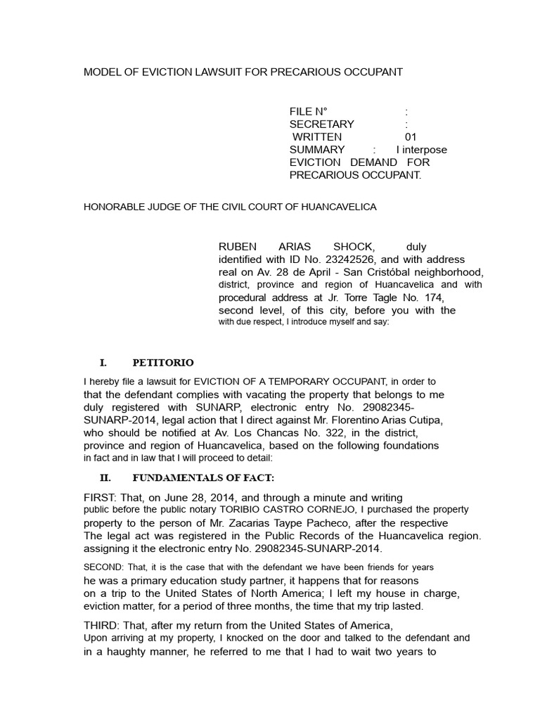 Eviction Lawsuit Template for Occupants | PDF | Lawsuit | Eviction