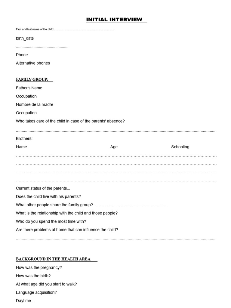 Initial Interview - Maternal | PDF | Human Development | Behavioural ...