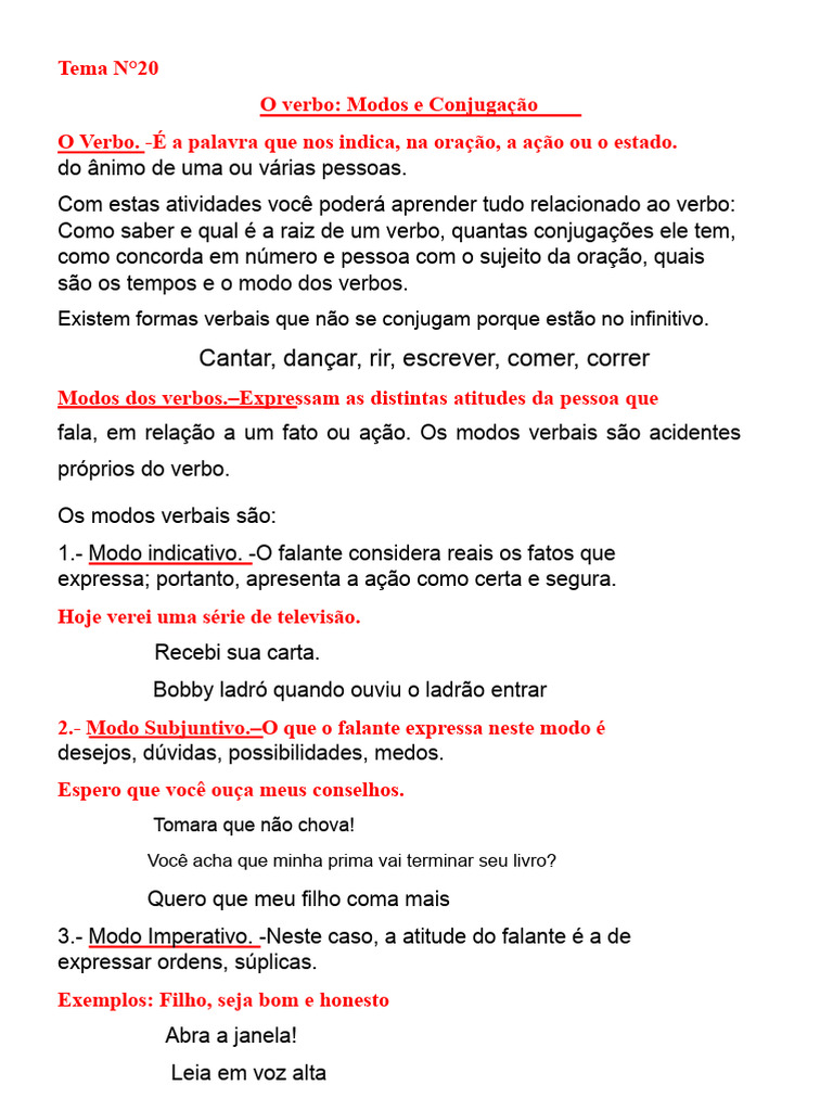 O Verbo - Modos e Conjugação | PDF