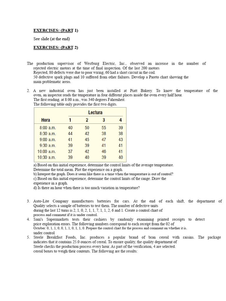 Quality Control Exercises and Analysis | PDF | Sampling (Statistics)
