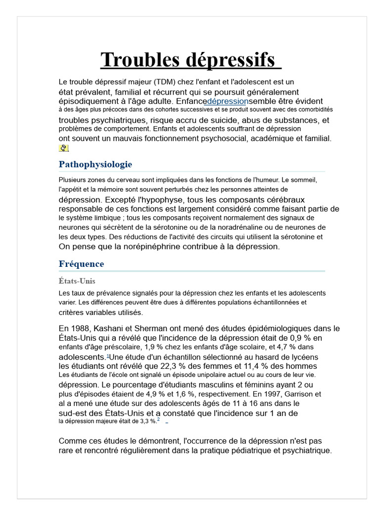 Dépression chez les enfants et adolescents | PDF | Dépression ...