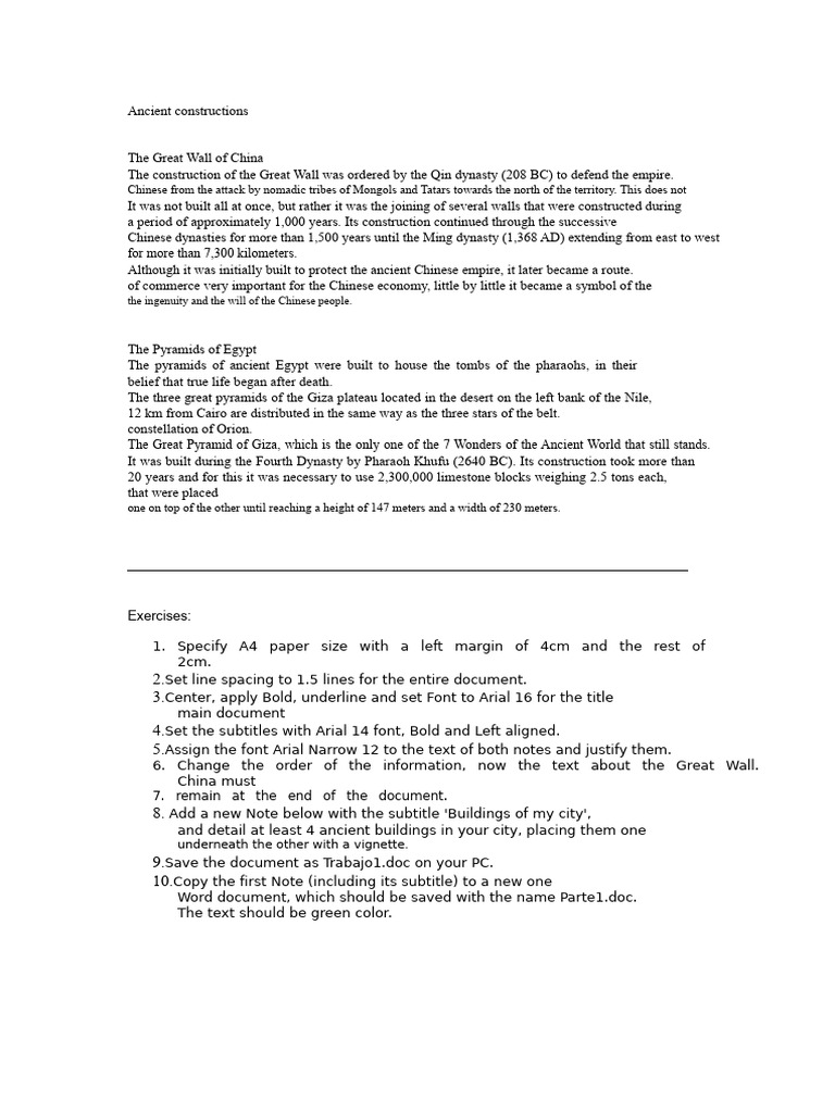 Word Exercise - Text Ancient Constructions | PDF | Egyptian Pyramids