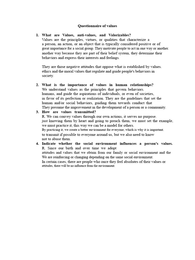 Questionnaire on Values | PDF