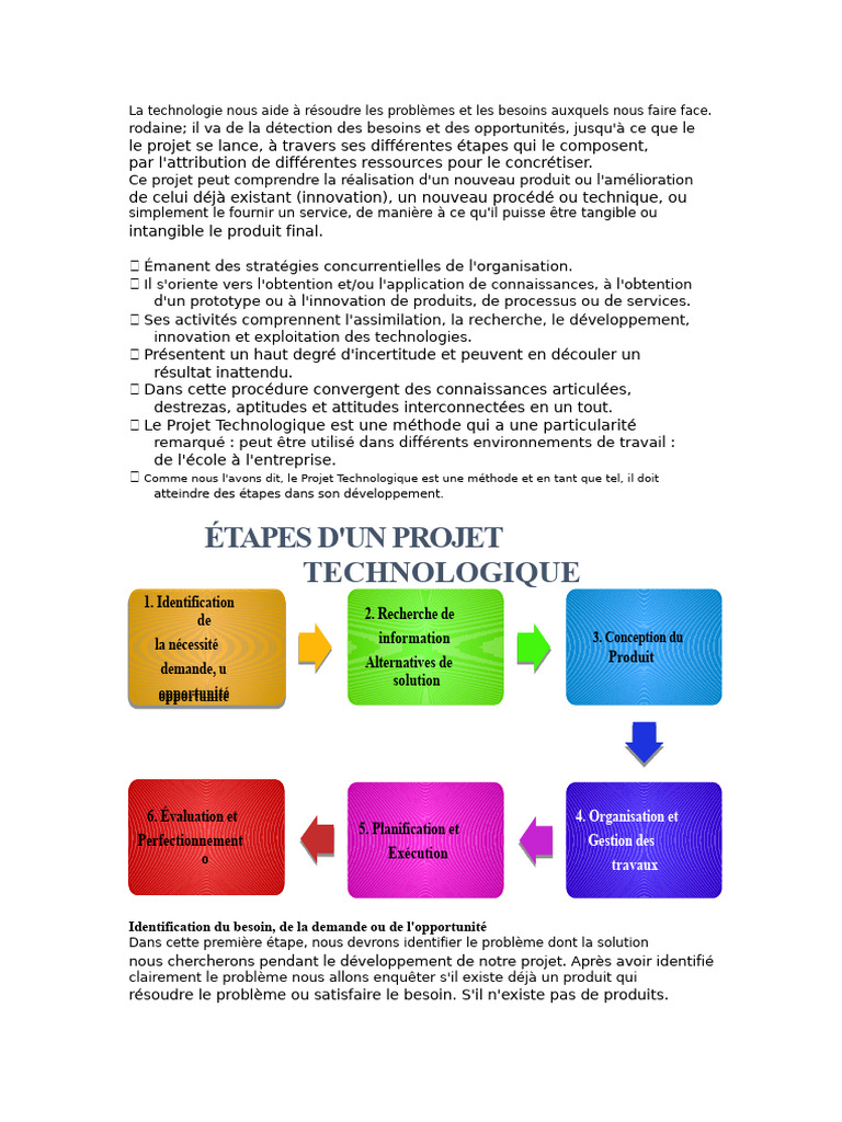 Étapes d'un projet technologique | PDF | Planification | Innovation