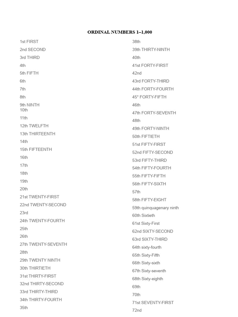 Ordinal Numbers 1 - 100 | PDF | Contiguous United States | States Of ...