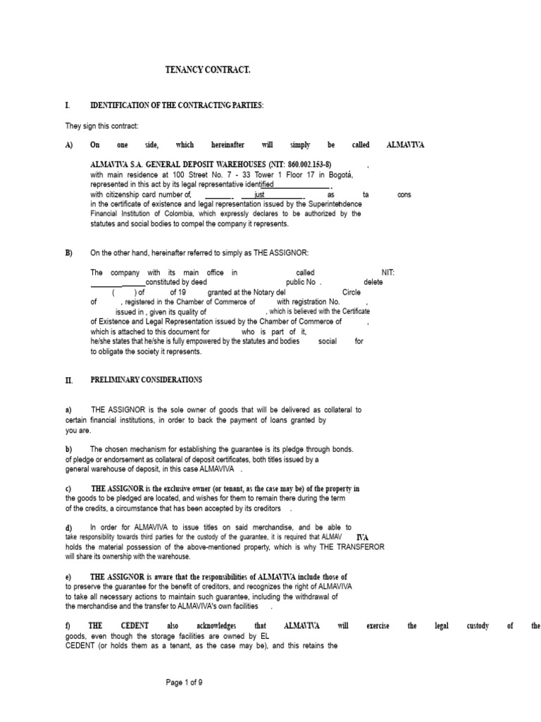 Tenancy Contract for Warehouse Use | PDF | Assignment (Law) | Guarantee