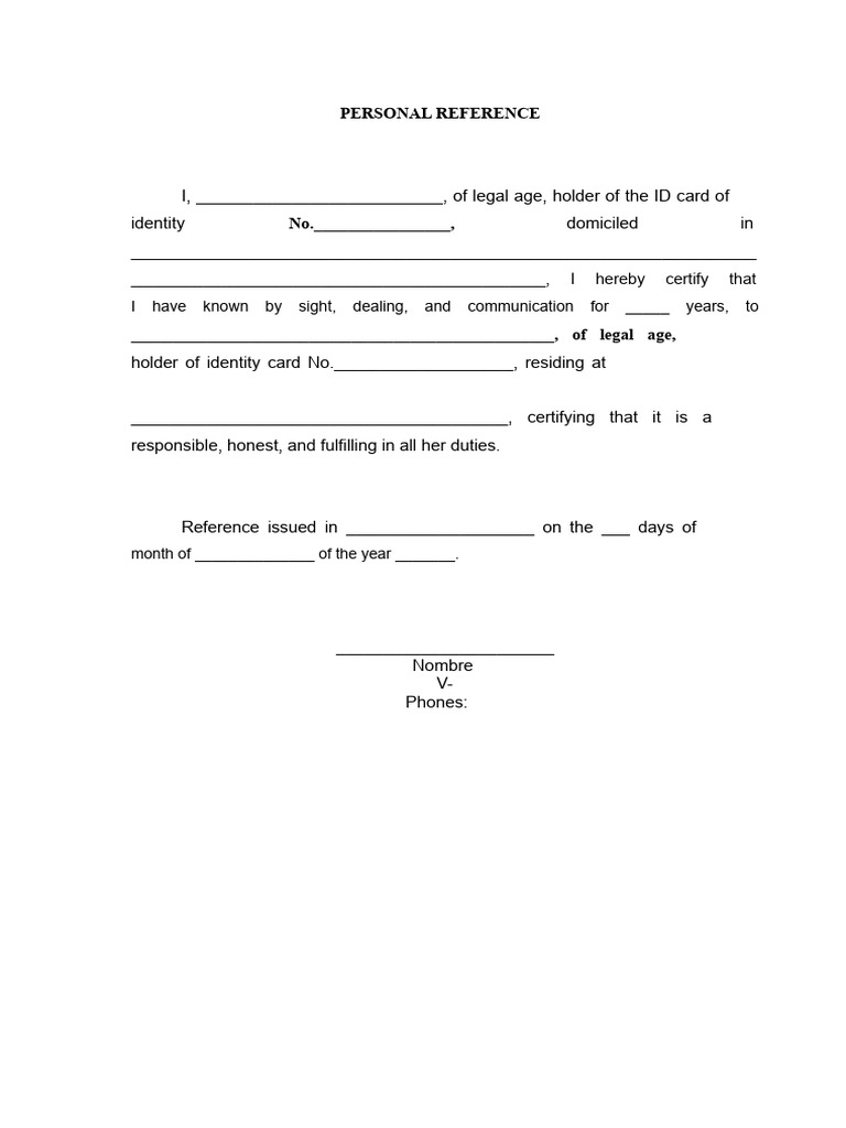 Personal Reference Certification Template | PDF