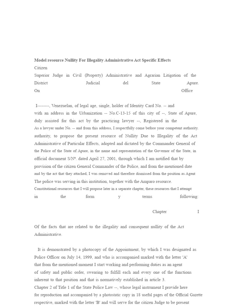 Model Resource For Nullity Due To Illegality of Administrative Act ...
