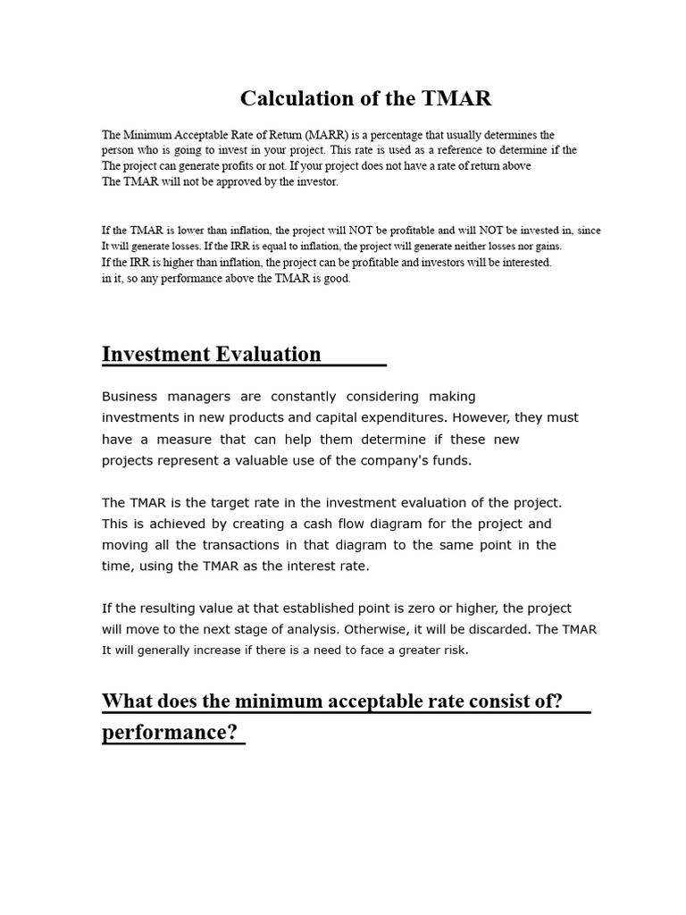 Understanding the TMAR Formula | PDF | Internal Rate Of Return | Investing