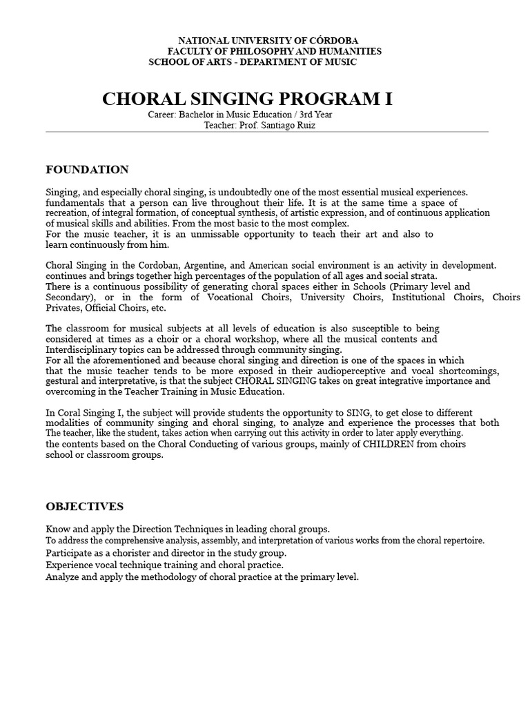 Choral Singing Program Overview | PDF | Choir | Singing