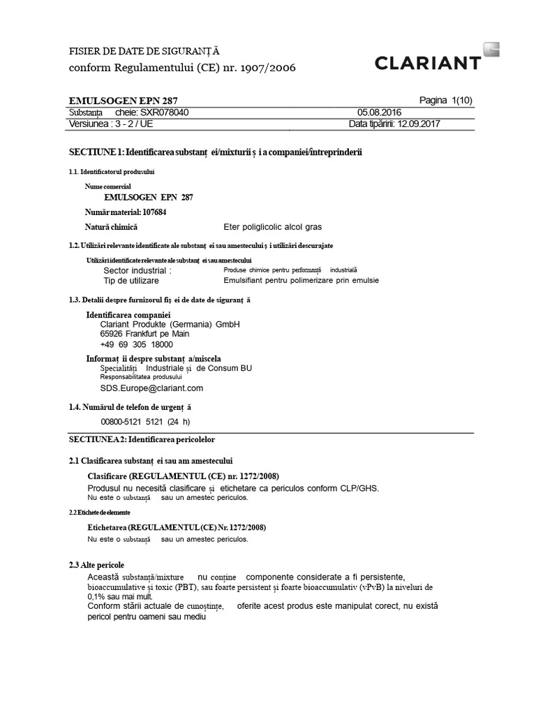 Emulsogen Epn 287-MSDS | PDF
