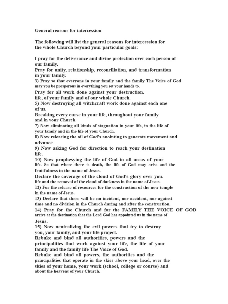 General Intercession Prayer Guide | PDF | God In Christianity | Prayer