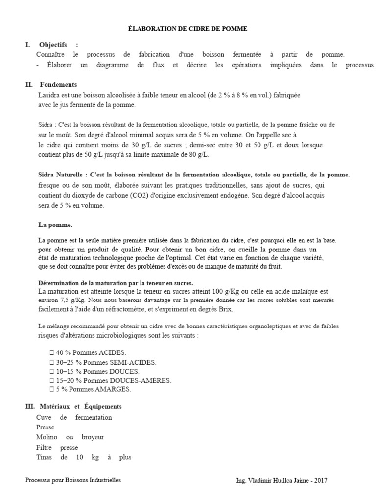 Pratique #09 Élaboration de Cider | PDF | Fermentation | Boisson