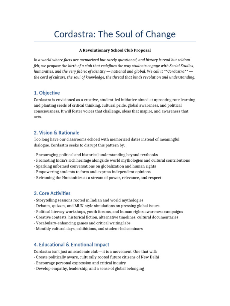 Cordastra Club Proposal | PDF | Learning | Liberal Arts Education