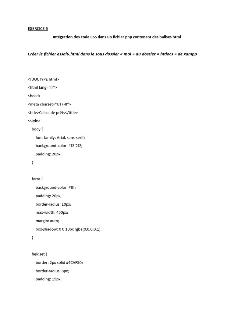 Intégration CSS pour calcul de prêts PHP | PDF | PHP | Génie logiciel