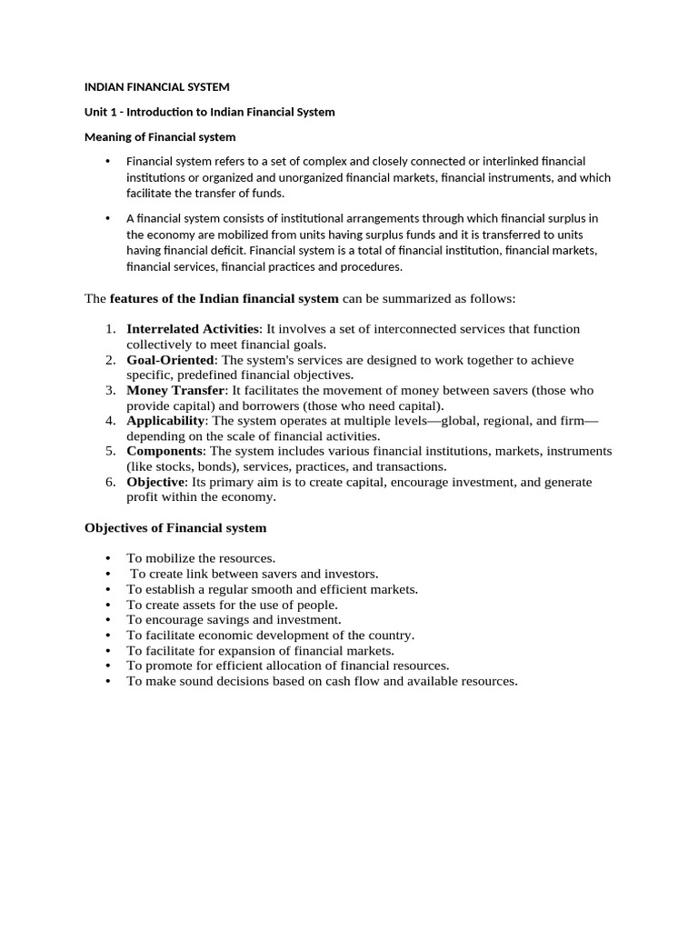 Overview of Indian Financial System | PDF | Securities (Finance ...