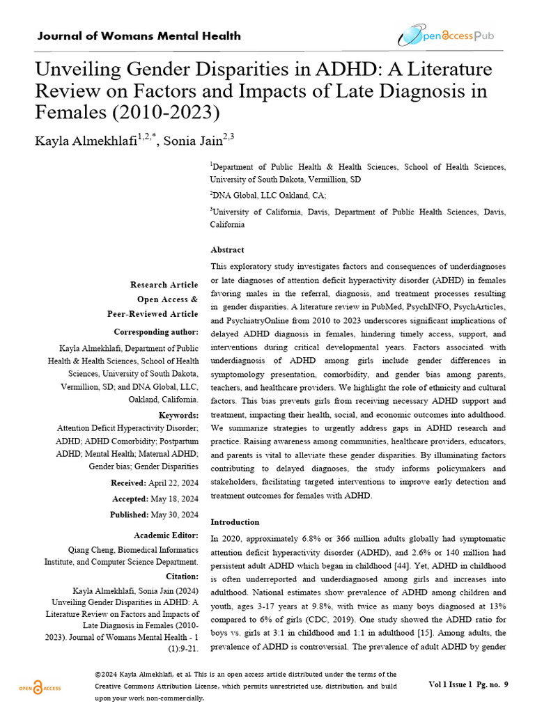 Gender Disparities in ADHD Diagnosis | PDF | Attention Deficit ...