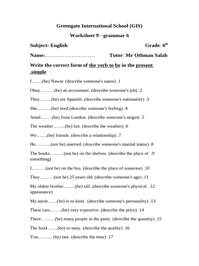 English Grammar Worksheet for 6th Grade | PDF | Linguistic Typology