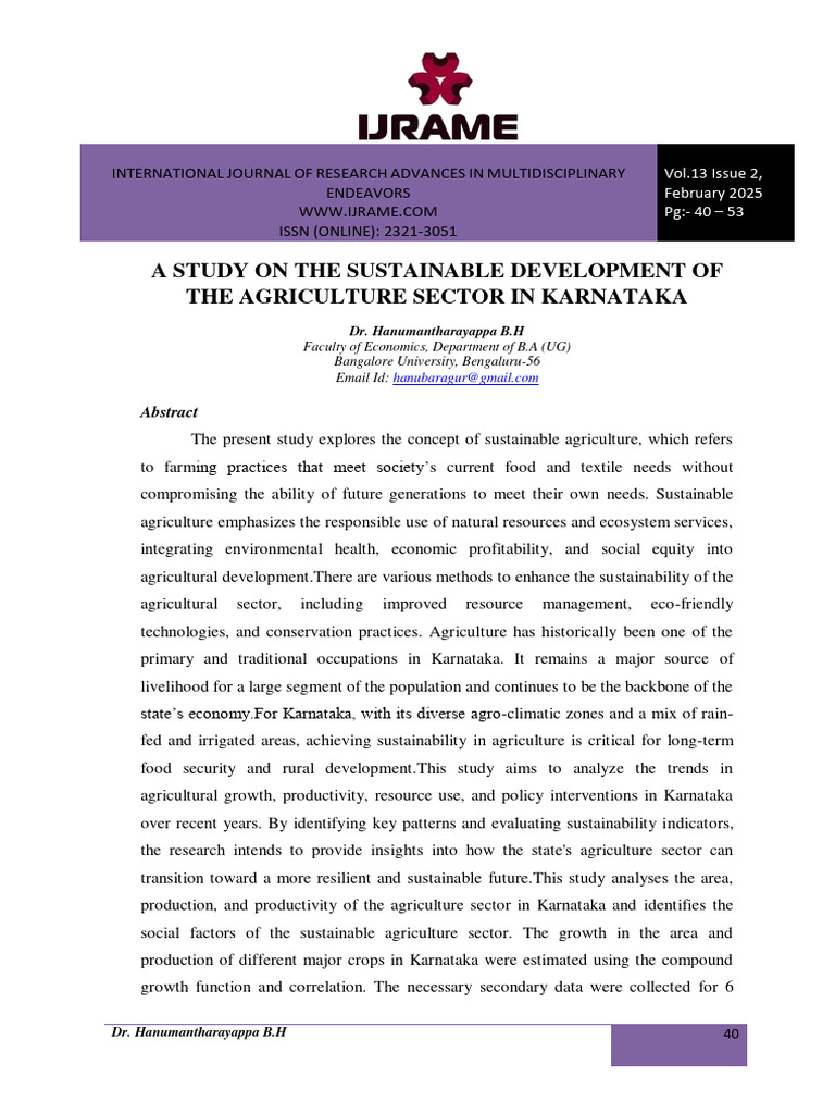 Sustainable Agriculture in Karnataka | PDF | Agriculture | Sustainability