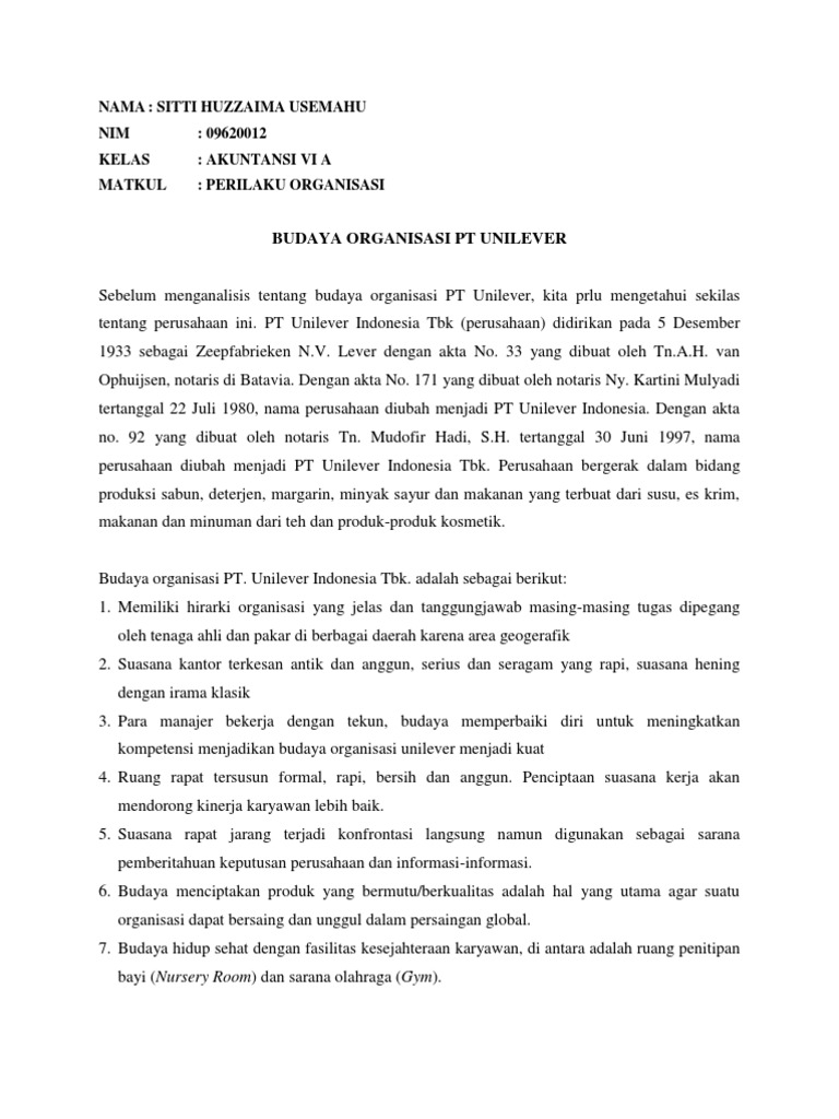 Budaya Organisasi Pt Unilever