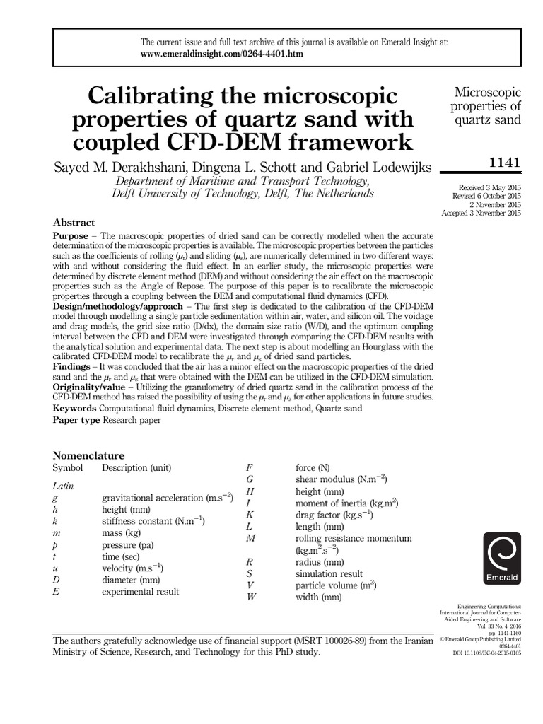 CFD-DEM Calibration of Quartz Sand | PDF | Force | Computational Fluid ...