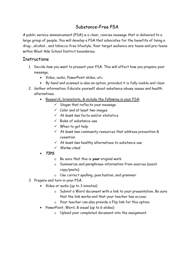 Substance-Free Lifestyle PSA Guide | PDF