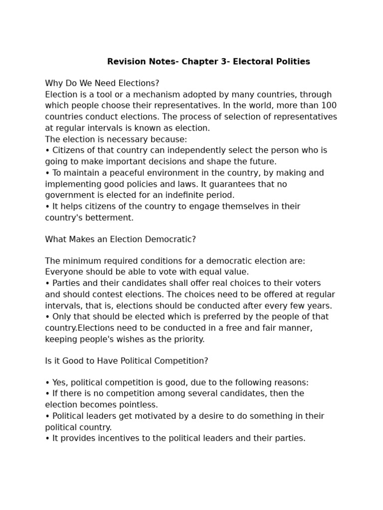 Electoral Politics: Importance of Elections | PDF | Elections ...