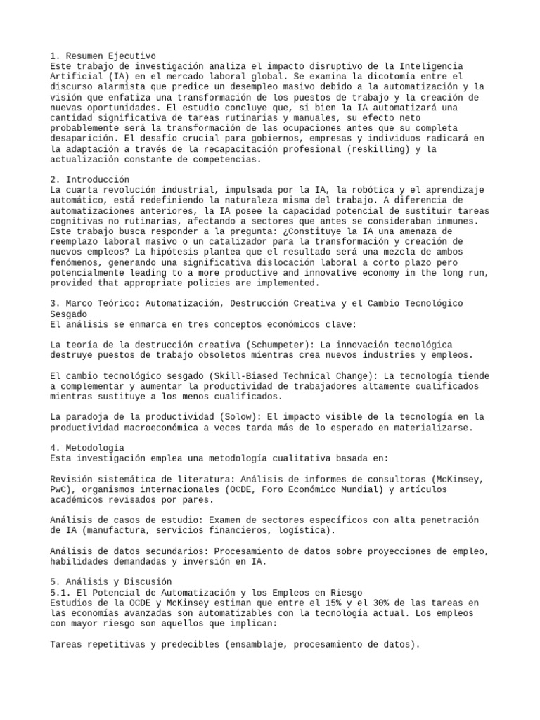 Impacto de la IA en el Empleo Global | PDF | Inteligencia artificial ...