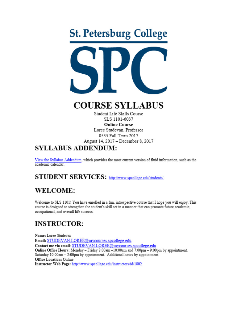 Sls1101-6037-Fall Term 0535 Course Syllabus | PDF | Learning | Critical ...