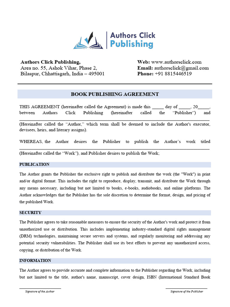 Book Publishing Agreement Template | PDF | Royalty Payment | Copyright
