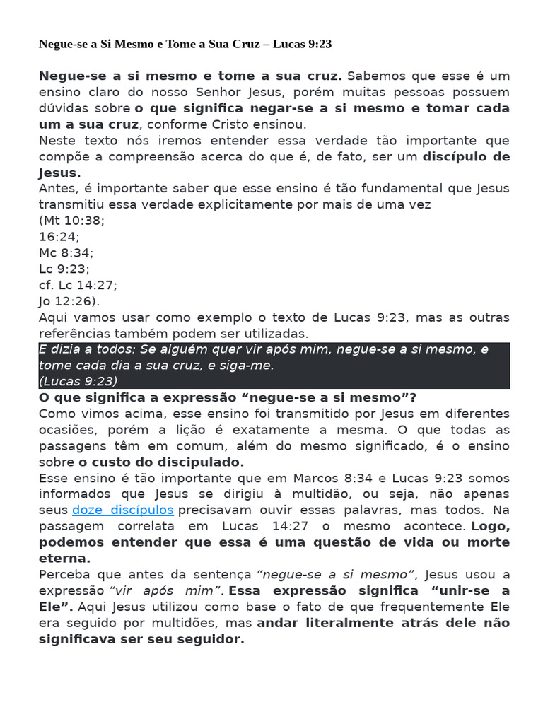Negue-Se A Si Mesmo e Tome A Sua Cruz | PDF | Jesus | Amor