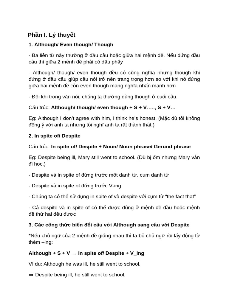 Understanding Although and Despite Usage | PDF