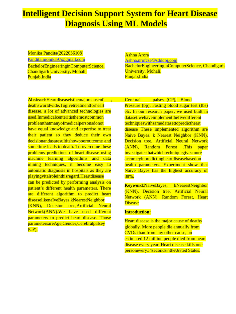 Heart Disease Diagnosis Using ML Techniques | PDF | Machine Learning ...