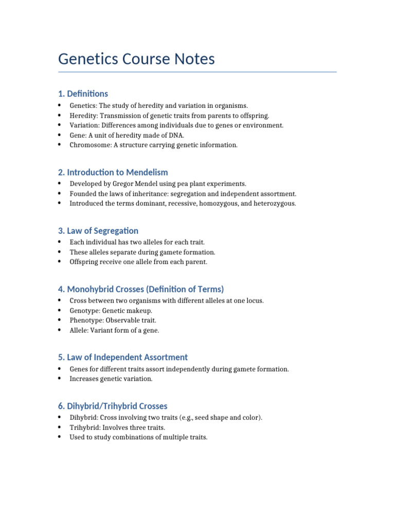 Genetics Course Notes | PDF