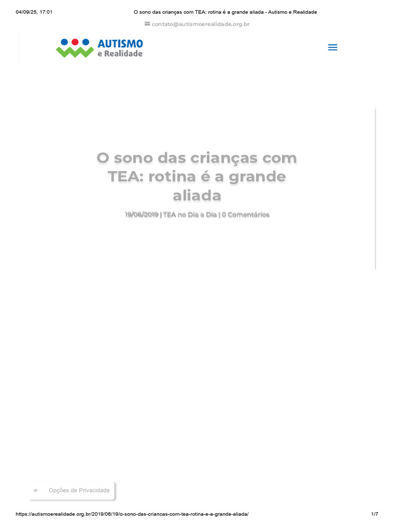 Sono e Rotina em Crianças com TEA | PDF | Autismo | Ciências ...