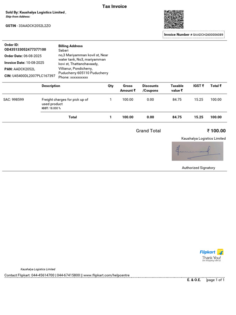 Detailed Tax Invoice for Air Conditioner Purchase | PDF