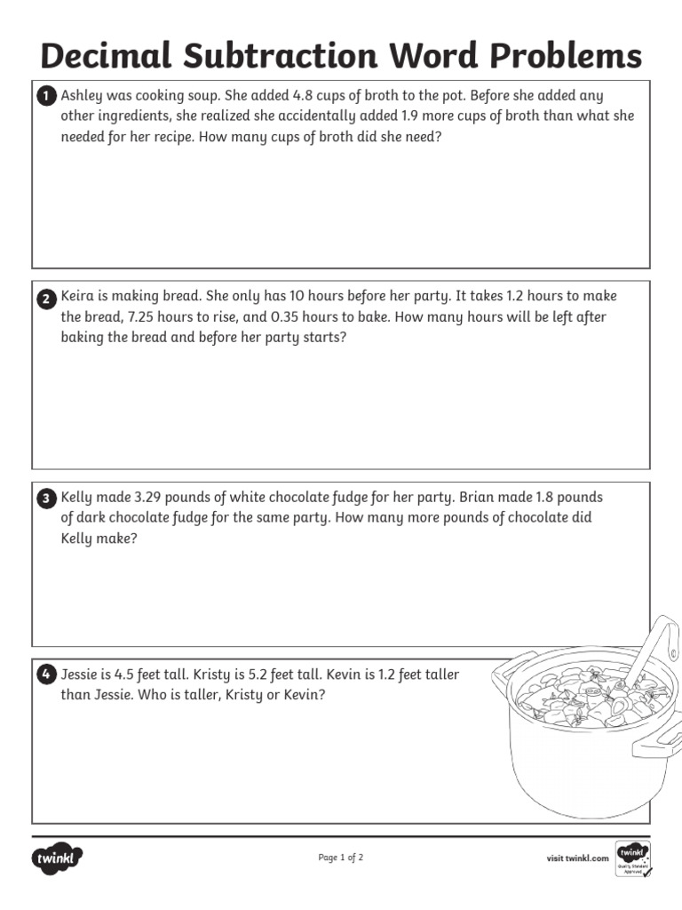 Task 3 Decimal Subtraction Word Problems | PDF