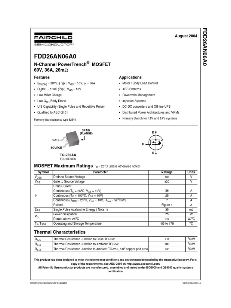 FDD26AN06A0 | PDF | Semiconductor Devices | Physical Quantities