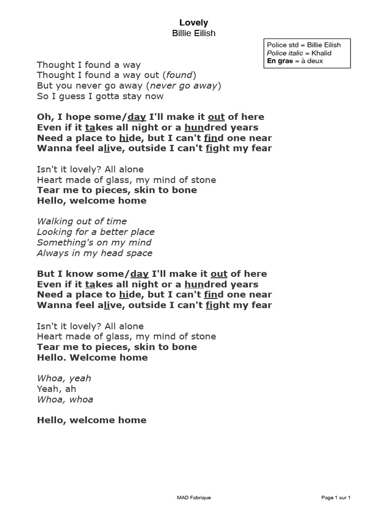 Billie Eilish - Lovely Lyrics | PDF