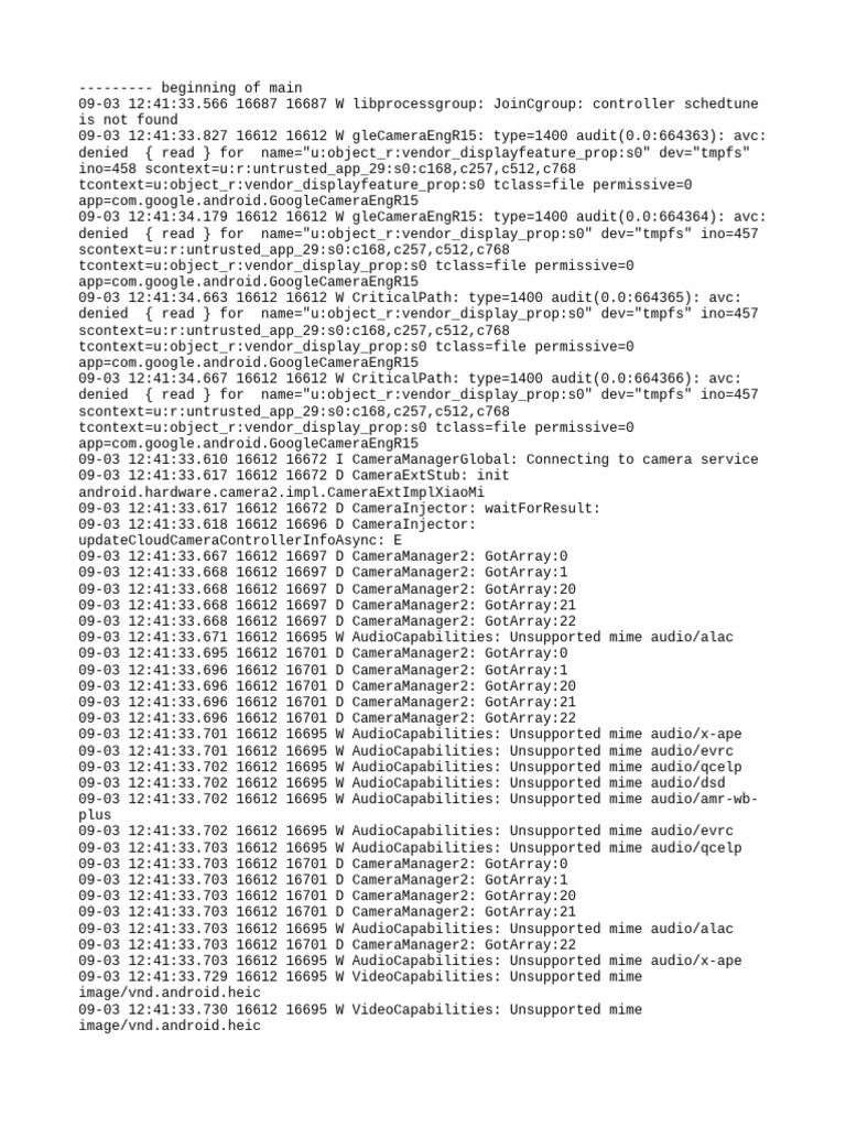 Camera App Error Logs and Warnings | PDF | Computing | Computer Programming